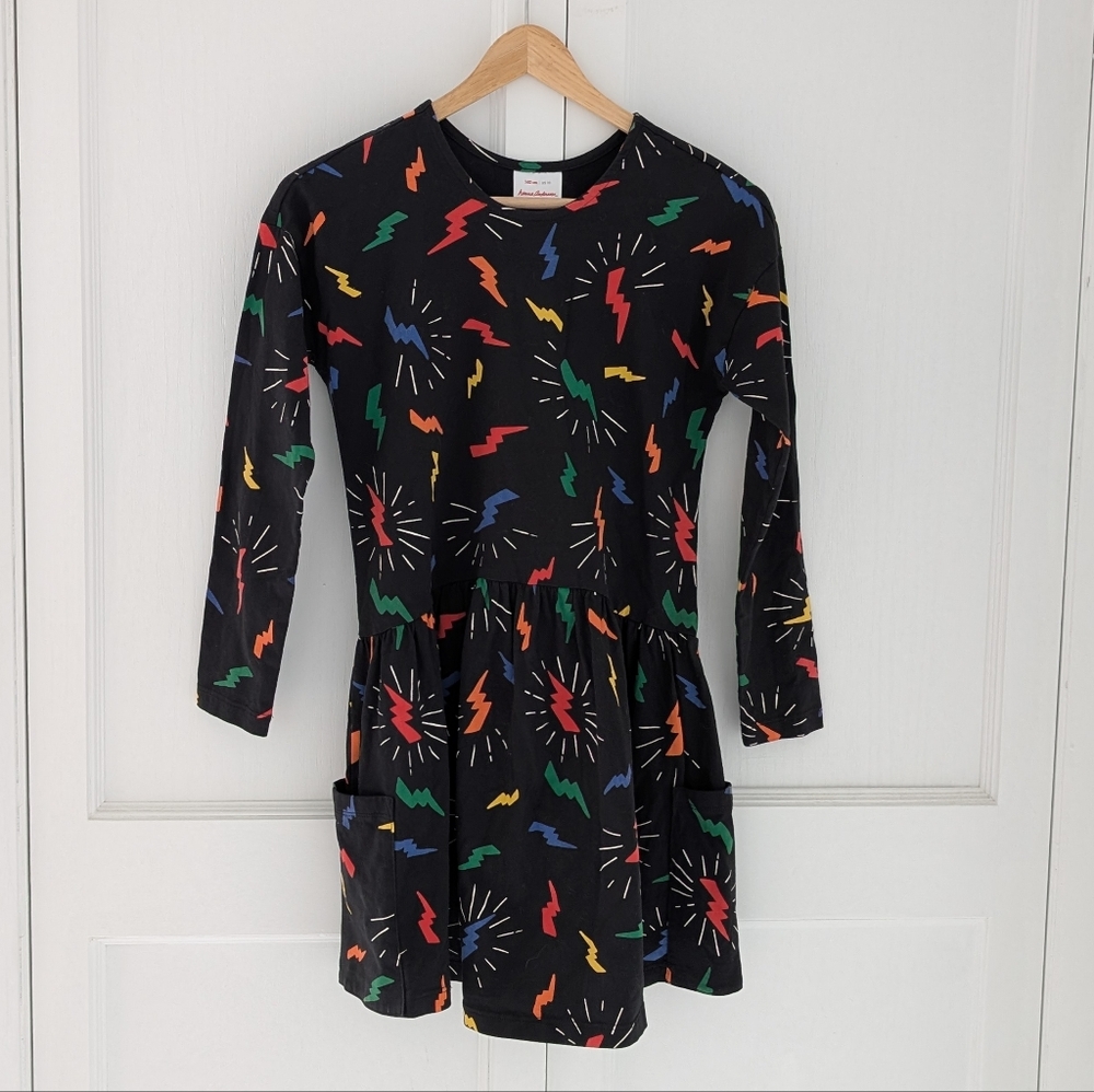 Hanna Andersson Black Rainbow Lightning Bolt Dress Sz 140